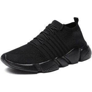 Men's Black Knit Sole Breathable Lightweight Casual Walking Sneakers Shoes